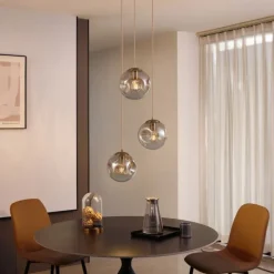 QAZQA Art deco hanglamp messing met amber glas 3-lichts - Douglass