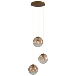 QAZQA Art deco hanglamp messing met amber glas 3-lichts - Douglass