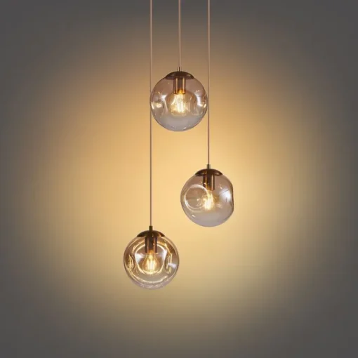 QAZQA Art deco hanglamp messing met amber glas 3-lichts - Douglass