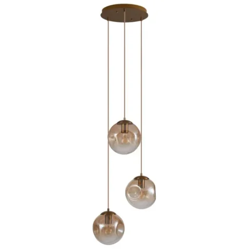 QAZQA Art deco hanglamp messing met amber glas 3-lichts - Douglass