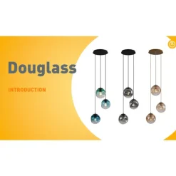 QAZQA Art deco hanglamp messing met amber glas 3-lichts - Douglass