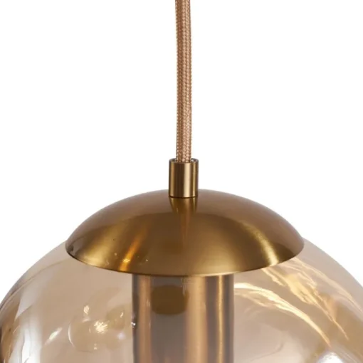 QAZQA Art deco hanglamp messing met amber glas 3-lichts - Douglass
