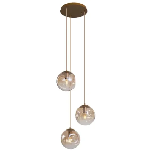 QAZQA Art deco hanglamp messing met amber glas 3-lichts - Douglass