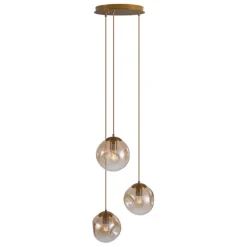 QAZQA Art deco hanglamp messing met amber glas 3-lichts - Douglass