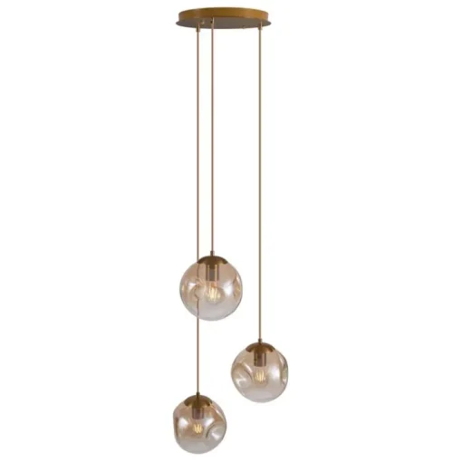QAZQA Art deco hanglamp messing met amber glas 3-lichts - Douglass