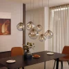 QAZQA Art deco hanglamp messing met ovale plafondplaat en amber glas 6-lichts - Douglass