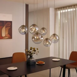 QAZQA Art deco hanglamp messing met ovale plafondplaat en amber glas 6-lichts - Douglass