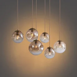 QAZQA Art deco hanglamp messing met ovale plafondplaat en amber glas 6-lichts - Douglass