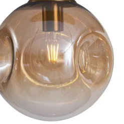 QAZQA Art deco hanglamp messing met ovale plafondplaat en amber glas 6-lichts - Douglass