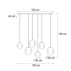 QAZQA Art deco hanglamp messing met ovale plafondplaat en amber glas 6-lichts - Douglass