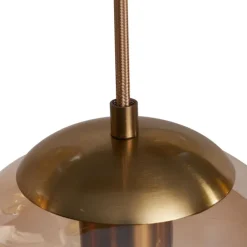 QAZQA Art deco hanglamp messing met ovale plafondplaat en amber glas 6-lichts - Douglass