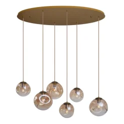 QAZQA Art deco hanglamp messing met ovale plafondplaat en amber glas 6-lichts - Douglass