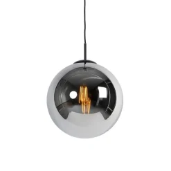QAZQA Art Deco hanglamp zwart met smoke glas 30 cm - Pallon