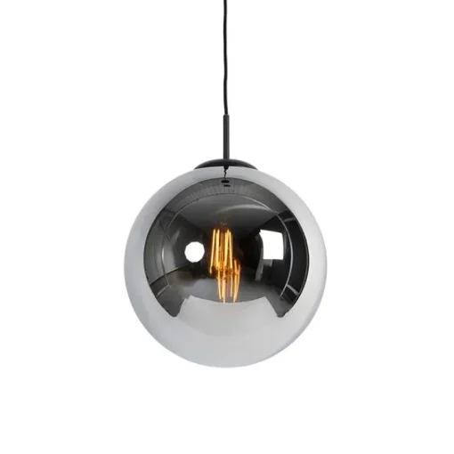 QAZQA Art Deco hanglamp zwart met smoke glas 30 cm - Pallon
