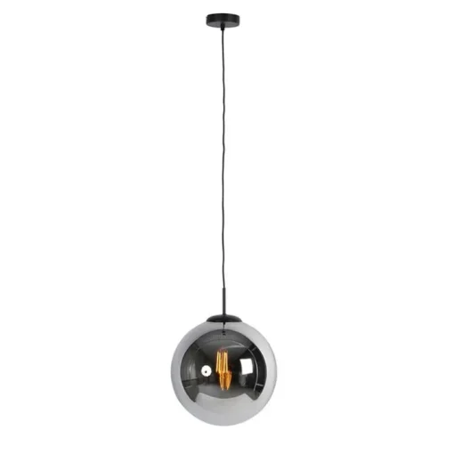 QAZQA Art Deco hanglamp zwart met smoke glas 30 cm - Pallon