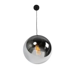 QAZQA Art Deco hanglamp zwart met smoke glas 30 cm - Pallon