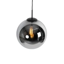 QAZQA Art Deco hanglamp zwart met smoke glas 30 cm - Pallon