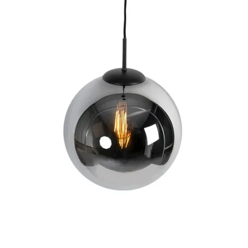 QAZQA Art Deco hanglamp zwart met smoke glas 30 cm - Pallon