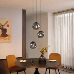 QAZQA Art deco hanglamp zwart met smoke glas 3-lichts - Douglass