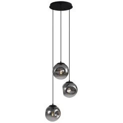QAZQA Art deco hanglamp zwart met smoke glas 3-lichts - Douglass