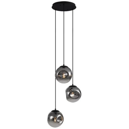 QAZQA Art deco hanglamp zwart met smoke glas 3-lichts - Douglass