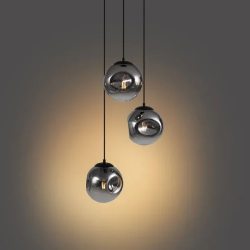 QAZQA Art deco hanglamp zwart met smoke glas 3-lichts - Douglass