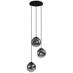 QAZQA Art deco hanglamp zwart met smoke glas 3-lichts - Douglass