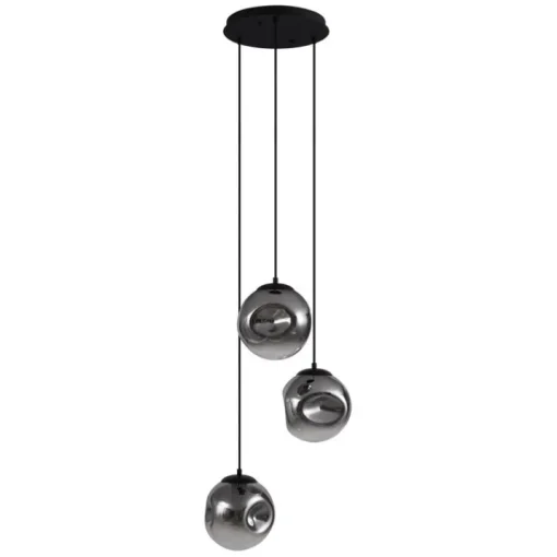QAZQA Art deco hanglamp zwart met smoke glas 3-lichts - Douglass