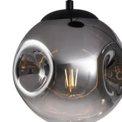 QAZQA Art deco hanglamp zwart met smoke glas 3-lichts - Douglass