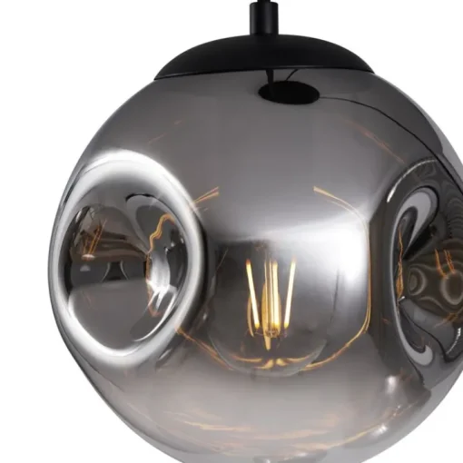 QAZQA Art deco hanglamp zwart met smoke glas 3-lichts - Douglass