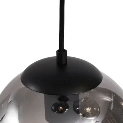 QAZQA Art deco hanglamp zwart met smoke glas 3-lichts - Douglass