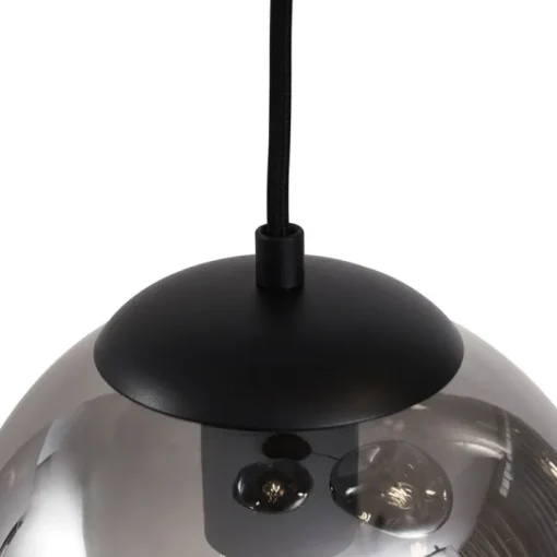 QAZQA Art deco hanglamp zwart met smoke glas 3-lichts - Douglass