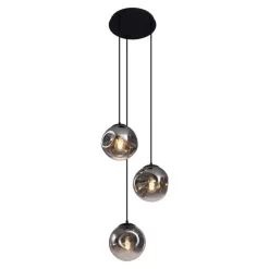 QAZQA Art deco hanglamp zwart met smoke glas 3-lichts - Douglass