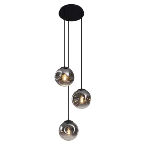 QAZQA Art deco hanglamp zwart met smoke glas 3-lichts - Douglass