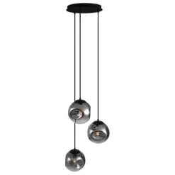 QAZQA Art deco hanglamp zwart met smoke glas 3-lichts - Douglass