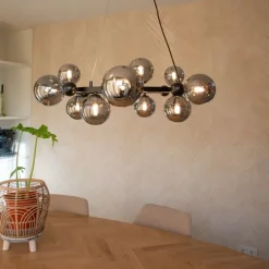 QAZQA Art Deco hanglamp zwart met smoke glas 12-lichts - David