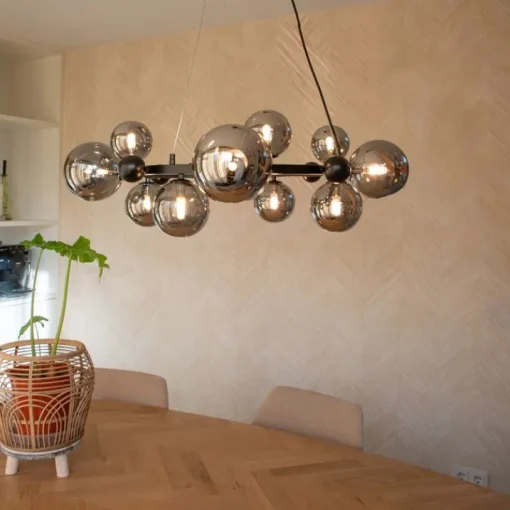 QAZQA Art Deco hanglamp zwart met smoke glas 12-lichts - David