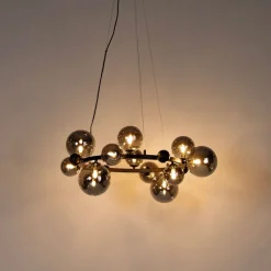 QAZQA Art Deco hanglamp zwart met smoke glas 12-lichts - David