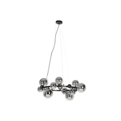 QAZQA Art Deco hanglamp zwart met smoke glas 12-lichts - David