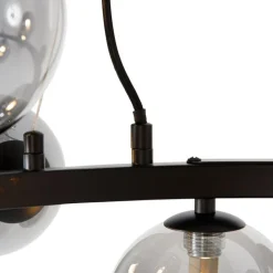 QAZQA Art Deco hanglamp zwart met smoke glas 12-lichts - David
