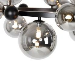 QAZQA Art Deco hanglamp zwart met smoke glas 12-lichts - David