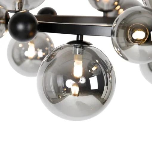 QAZQA Art Deco hanglamp zwart met smoke glas 12-lichts - David