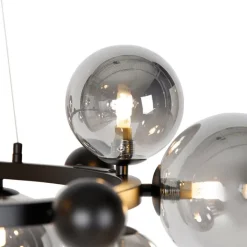 QAZQA Art Deco hanglamp zwart met smoke glas 12-lichts - David
