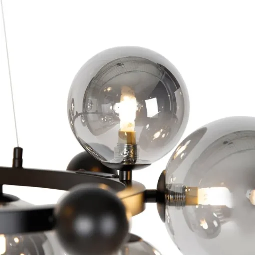QAZQA Art Deco hanglamp zwart met smoke glas 12-lichts - David