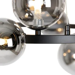 QAZQA Art Deco hanglamp zwart met smoke glas 12-lichts - David