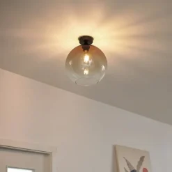 QAZQA Art Deco plafondlamp donkerbrons met bruin glas - Sandra