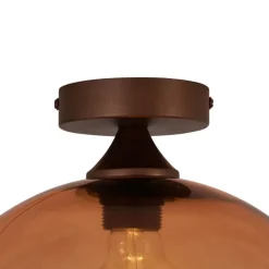 QAZQA Art Deco plafondlamp donkerbrons met bruin glas - Sandra