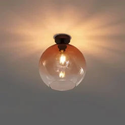 QAZQA Art Deco plafondlamp donkerbrons met bruin glas - Sandra