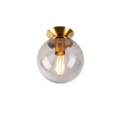 QAZQA Art deco plafondlamp messing met smoke glas - Pallon