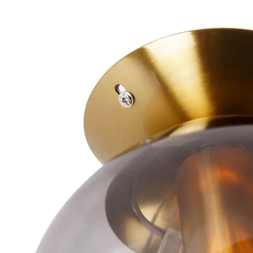 QAZQA Art deco plafondlamp messing met smoke glas - Pallon